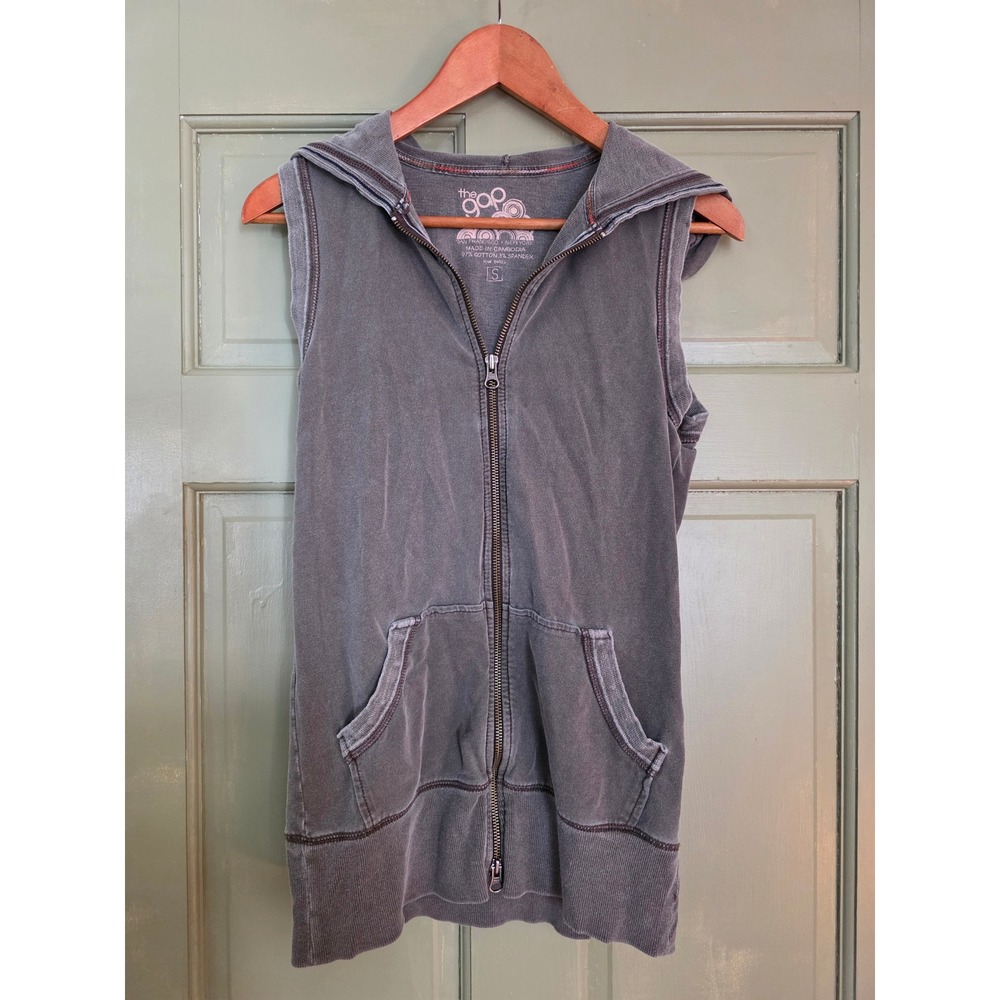Vintage Y2K Gap Charcoal Gray Sleeveless Zip Up Hoodie Vest Distressed Wash S